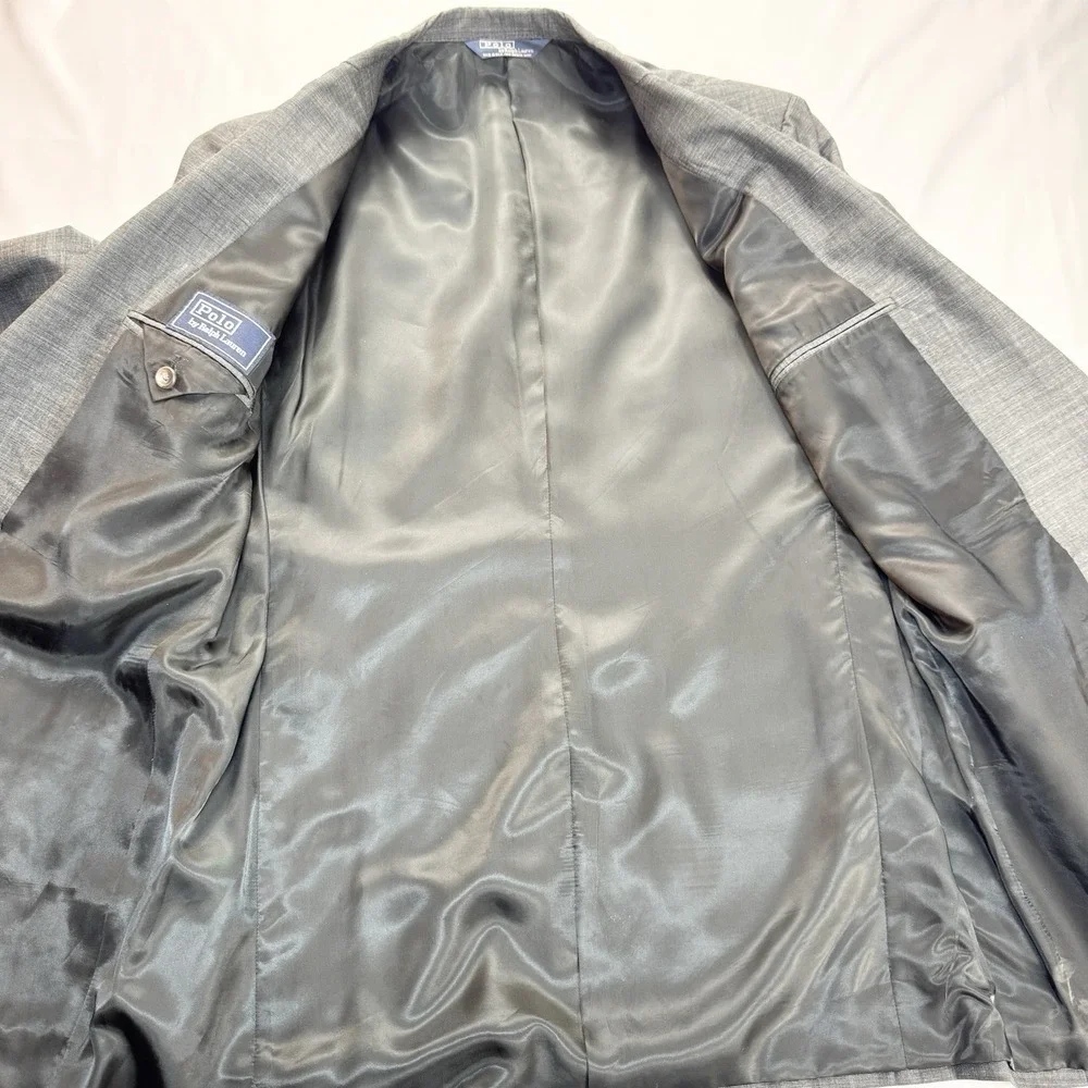 Vtg Polo Ralph Lauren Suit Jacket 42XL Relaxed Fit Double Breasted Wool 90s Gray